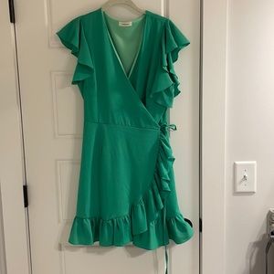 Green Ruffle wrap dress